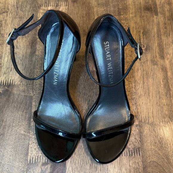 Stuart Weitzman Women’s Nudistcurve Ankle Strap Patent Leather Heel Black Size 5 - Picture 6 of 11